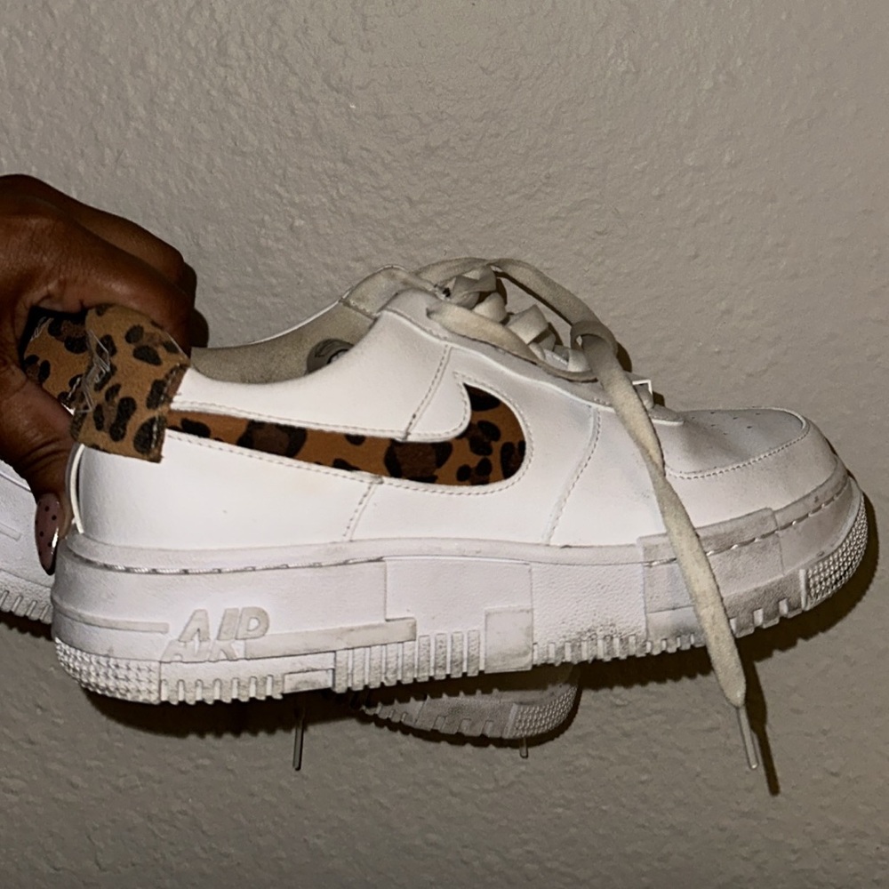 White Sneakers with Leopard Print Accent